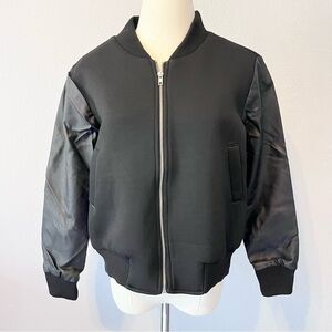 HONEY Women’s Black Faux Leather Zip Up Bomber Jacket Small